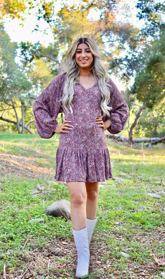 006 Mauve Floral Print Dress