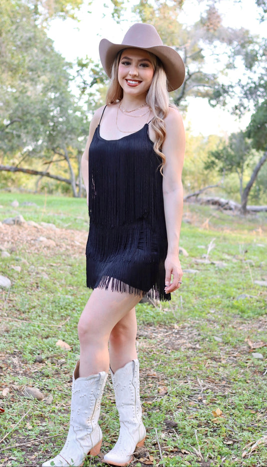 Sandra Black Fringe Dress